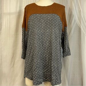 Maurices Brown and Gray Polka Dot Top